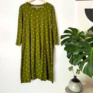 GUDRUN SJODEN 3/4 Sleeve Green Polka Dot Nicole Dress Jersey Size XL Lagenlook